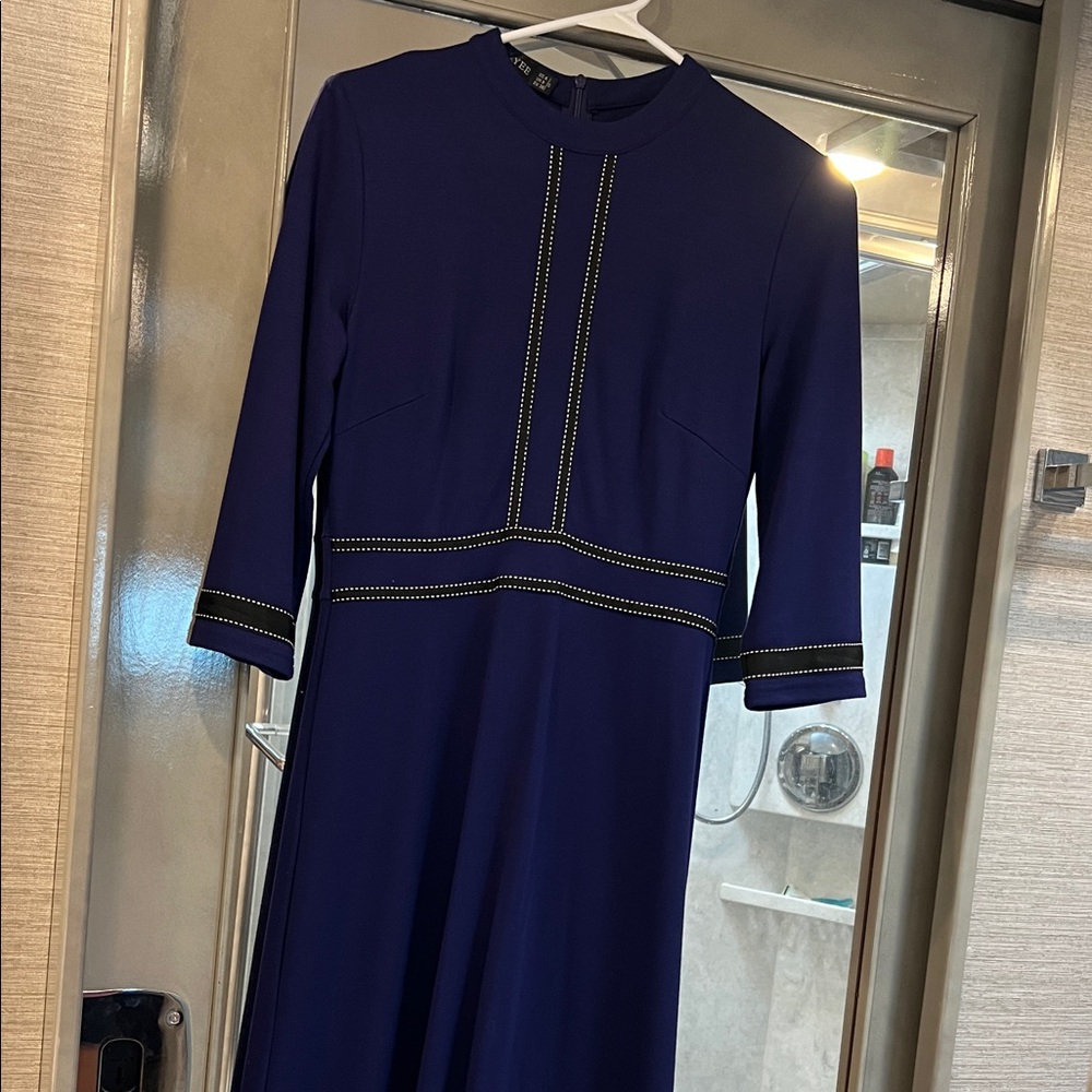 Chic Long Sleeve Navy Dress with Stitch Accents